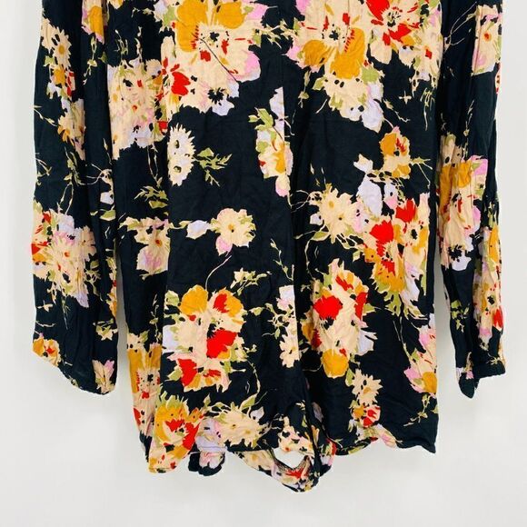 Billabong Size Large Black Secret Moons Long Sleeve Floral Boho Romper - Picture 5 of 12